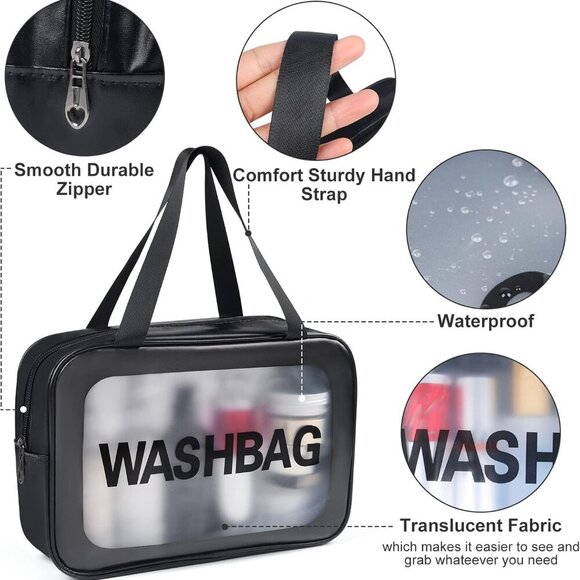 4pcs PU Leather Portable Toiletry Bags with Handle, Translucent Waterproof trave - Picture 6 of 7